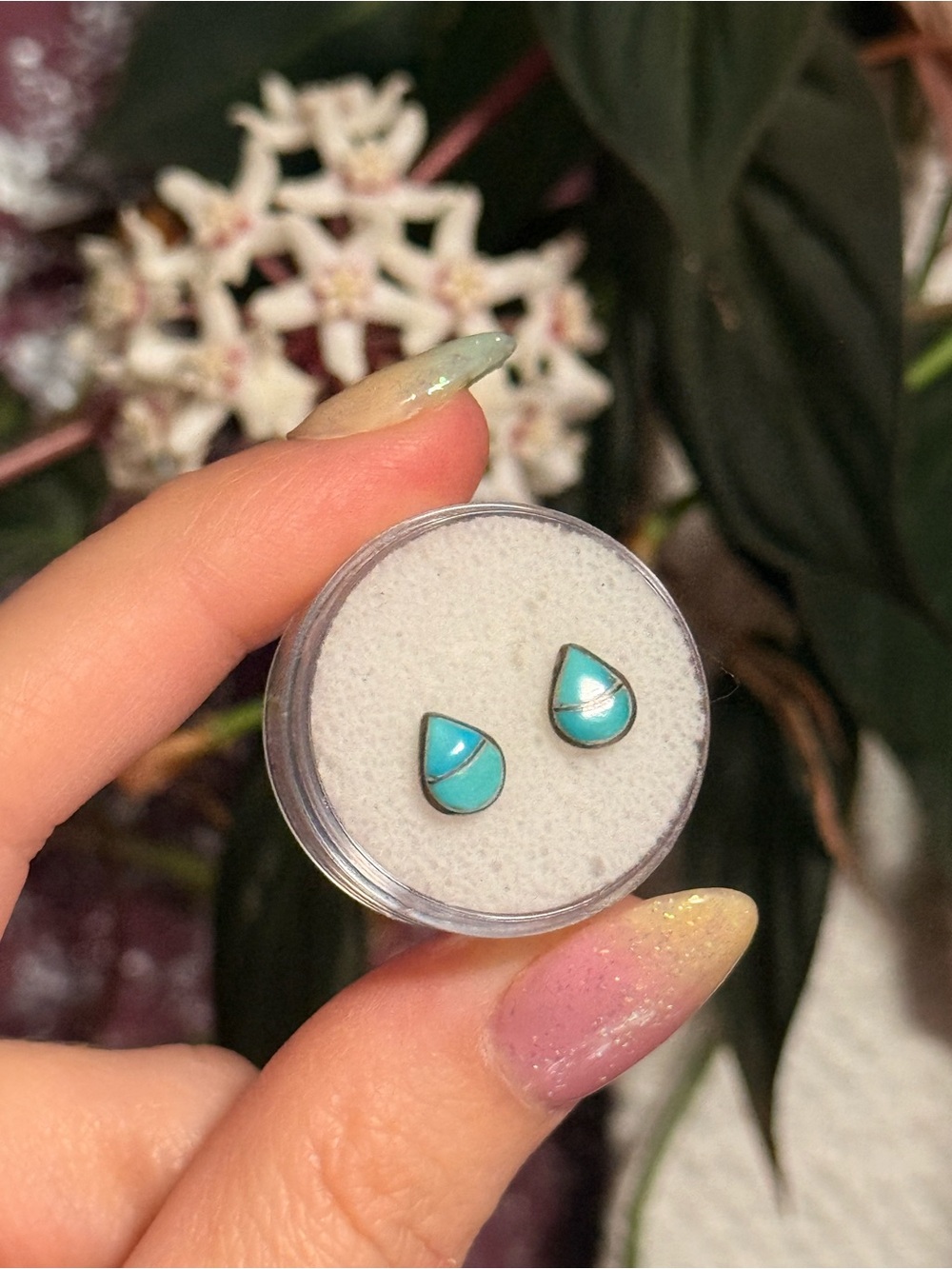 Vintage Zuni-Style Teardrop Turquoise Channel Inlay Sterling Silver Earrings